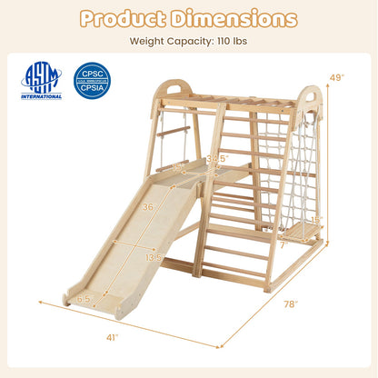 8-in-1 Jungle Gym Wooden Montessori Climber Playset with Slide and Monkey Bar for Kids 3-5 Years Old