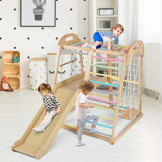 8-in-1 Jungle Gym Wooden Montessori Climber Playset with Slide and Monkey Bar for Kids 3-5 Years Old
