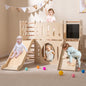 8-in-1 Toddler Slide Wooden Indoor Playground with Climber and Chalkboard-Natural