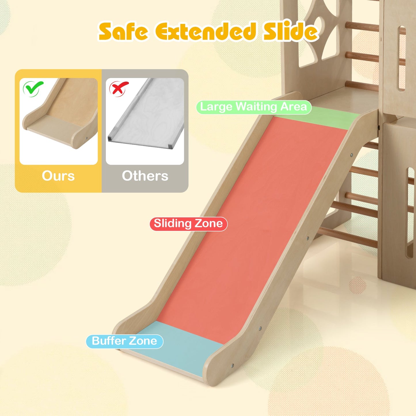 8-in-1 Toddler Slide Wooden Indoor Playground with Climber and Chalkboard-Natural