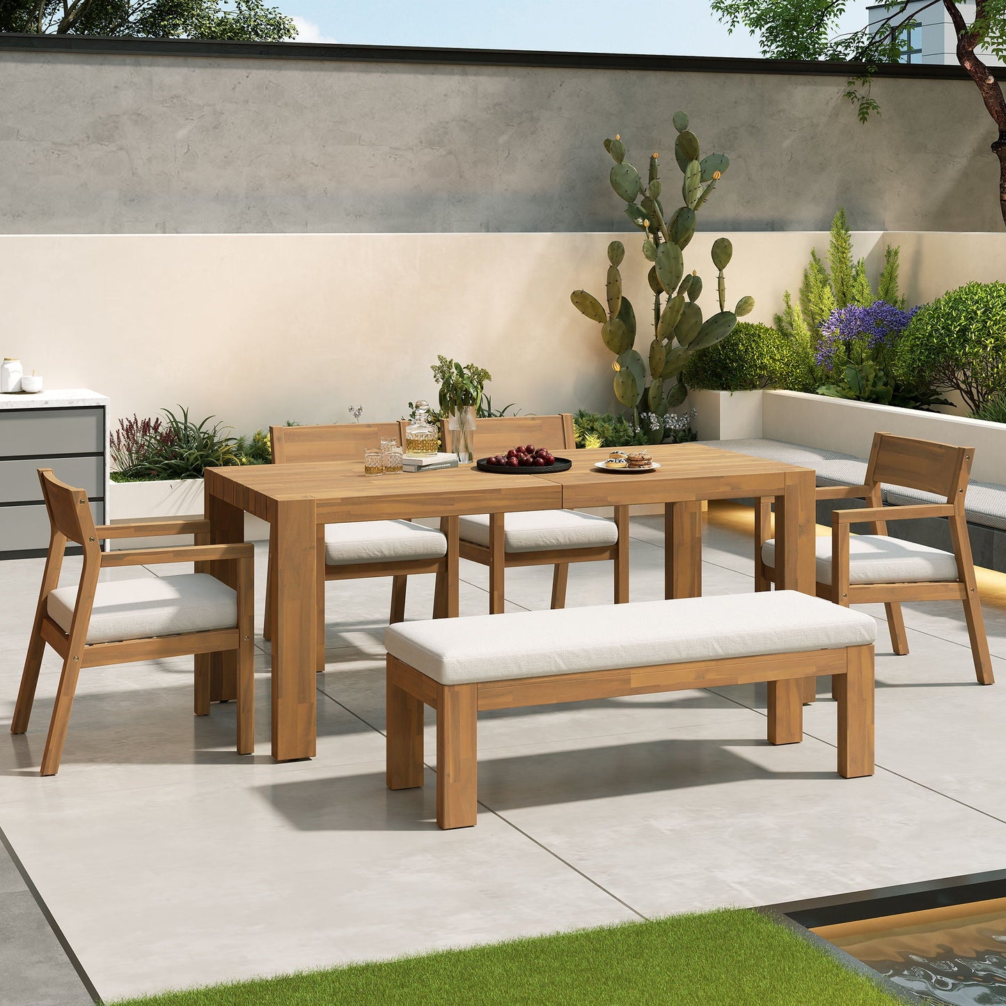 Outdoor Dining Set Rectangular Table With Umbrella Hole