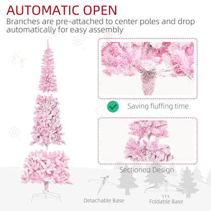 Homcom 7.5ft Prelit Snow Flocked Artificial Christmas Tree
