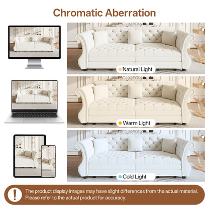 Oversized Chesterfield Pull Out Sofa Bed, Roll Arm Couch With Flower Tufting For Living Room