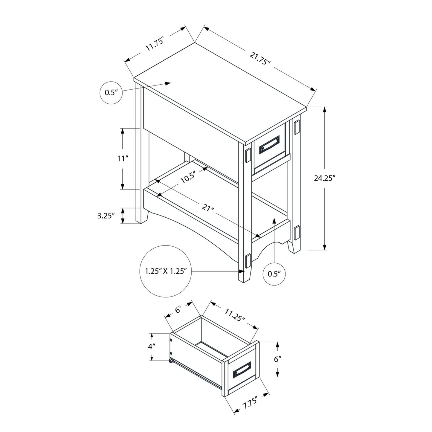 Accent End Table, 2 Tier, Narrow, Storage Drawer, Transitional - Walnut