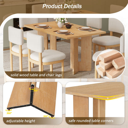 Dining Table Set With 6 Upholstered Chairs, Rectangular Table With Cutout Legs