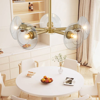 Gold Sputnik Chandelier | Mid-Century Modern Pendant Light with Clear Glass Shades for Dining Room, Living Room & Kitchen