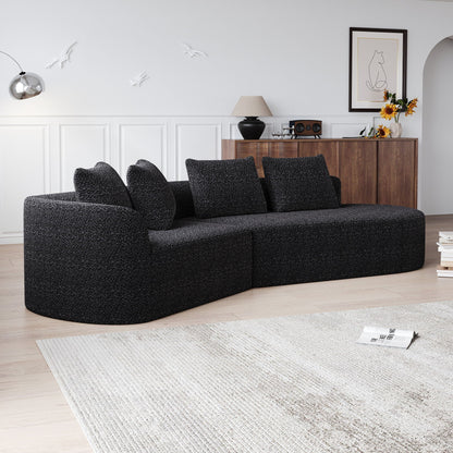 Upholstered Oversized Sectional Sofa, 4 Seater Extra Deep & Wide Curved Cloud Couch With 4 Throw Pillows For Living Room - Black