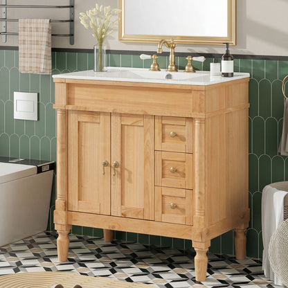 Modern Bathroom Vanity With Ceramic Sink, Soft Close Doors, Adjustable Shelves