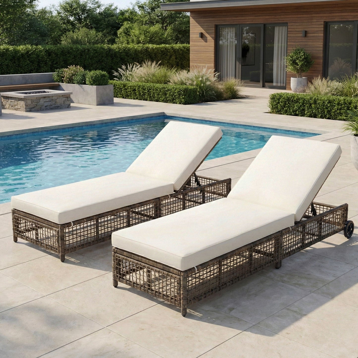 Outdoor Lounge Chair With 5 Position Backrest With Cushion And Wheels
