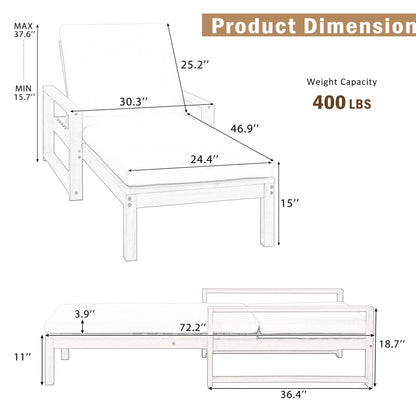 Outdoor Lounge Chairs, 5 Position Chaise Lounge With Adjustable Backrest (Set of 2) - Gray