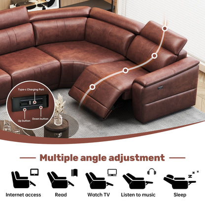 6 Piece Modular Sectional Sofa With 2 Cup Holders, Adjustable Recliners - Dark Brown