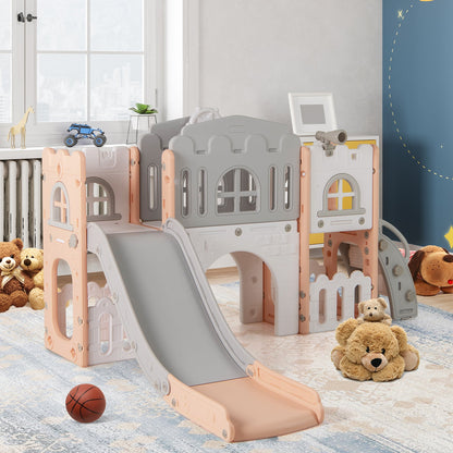 All-in-1 Toddler Slide Playset Playground with Tunnel and Ladder and Basketball