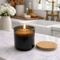 Beeswax Candle Poured in USA in 10 oz Black Colored Recycled Spanish Glass Jar with Bamboo Lid