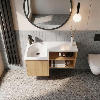 L-Shaped Wall Mounte Floating Bathroom Vanity With Integrated Sink