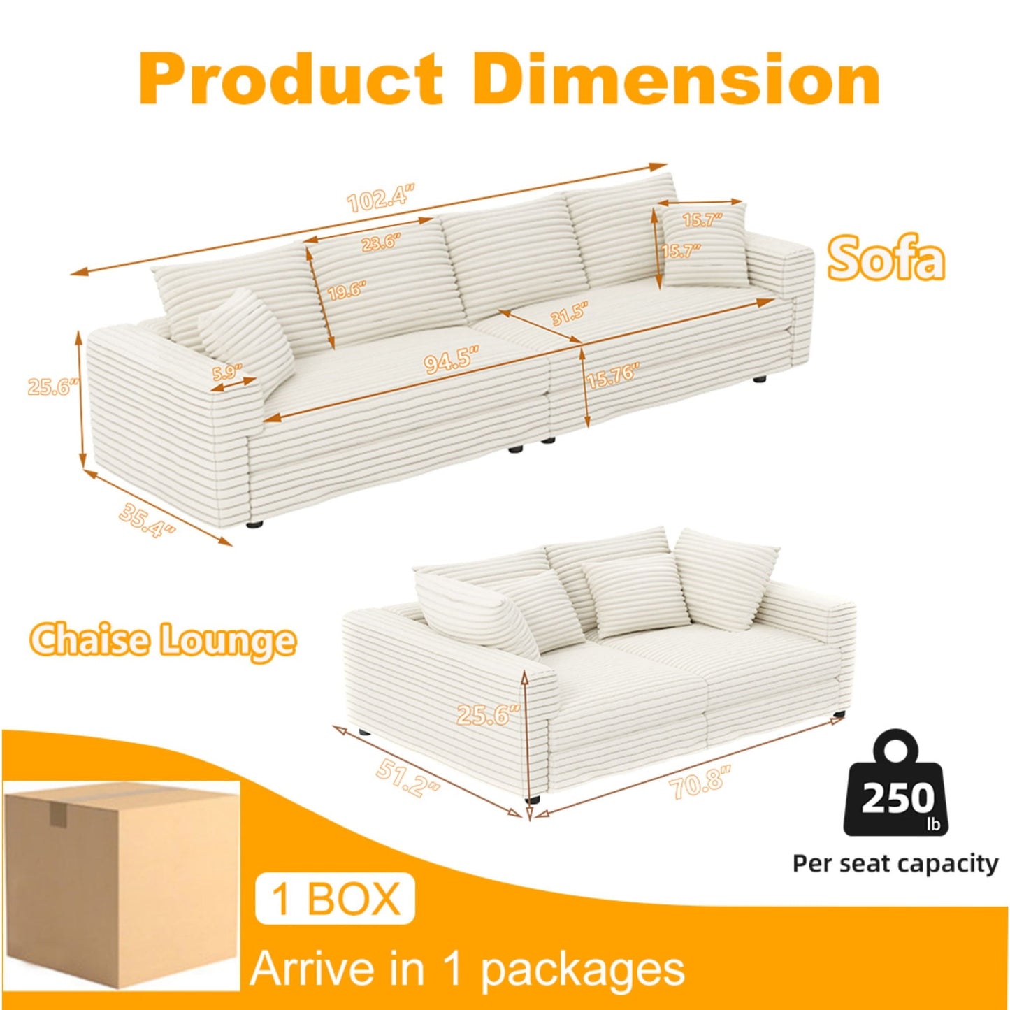 4 Seat Modern Comfy Upholstered Sofa Cloud Couch