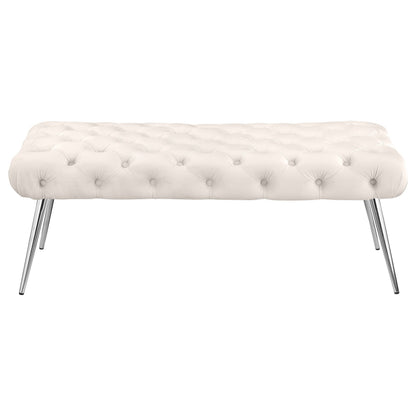 Ella Upholstered Tufted Bench Stainless Steel Legs Ivory