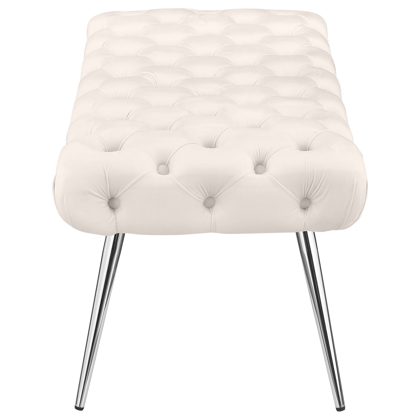 Ella Upholstered Tufted Bench Stainless Steel Legs Ivory
