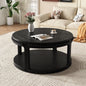 31.5" Round Solid Wood Coffee Table — Two-Tier Shelf, Natural Finish
