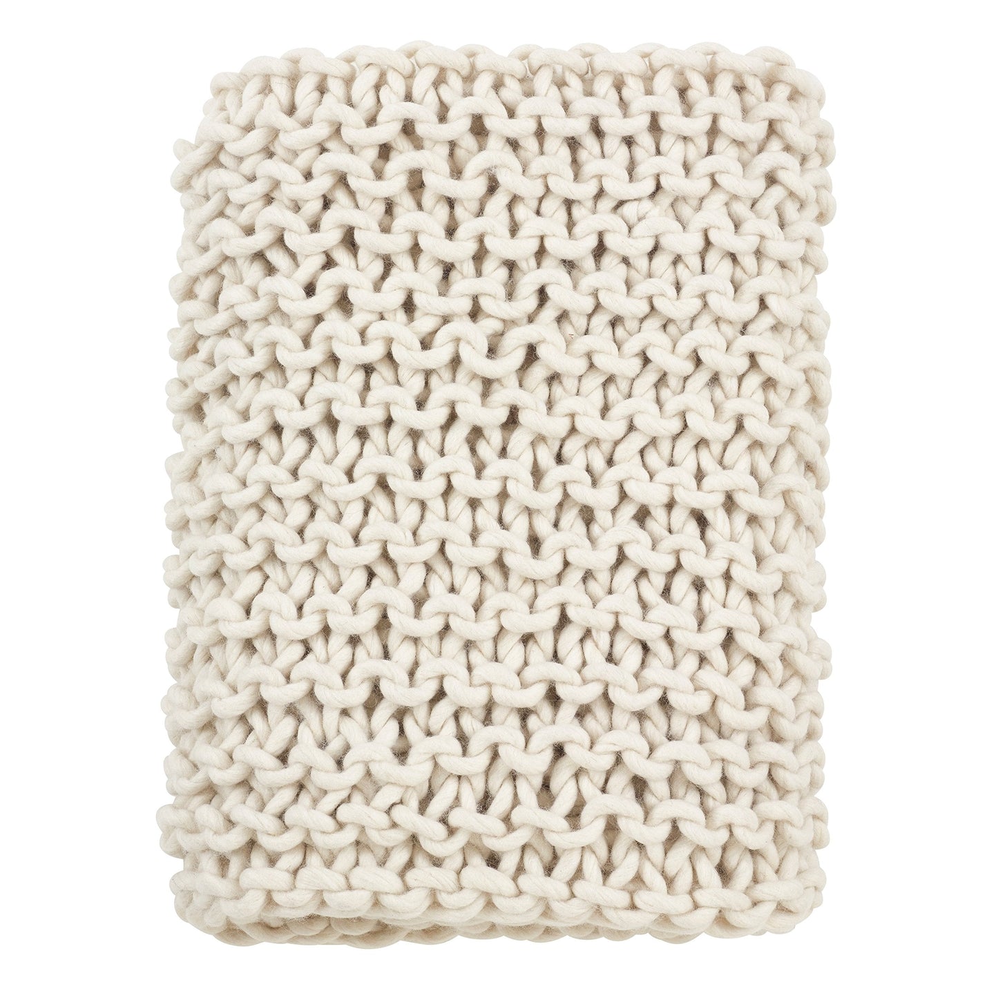 Fennco Styles Chunky Cable Knit Premium 100% Wool Woven Throw Blanket (Ivory, 50" x 60")