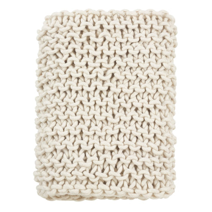 Fennco Styles Chunky Cable Knit Premium 100% Wool Woven Throw Blanket (Ivory, 50" x 60")