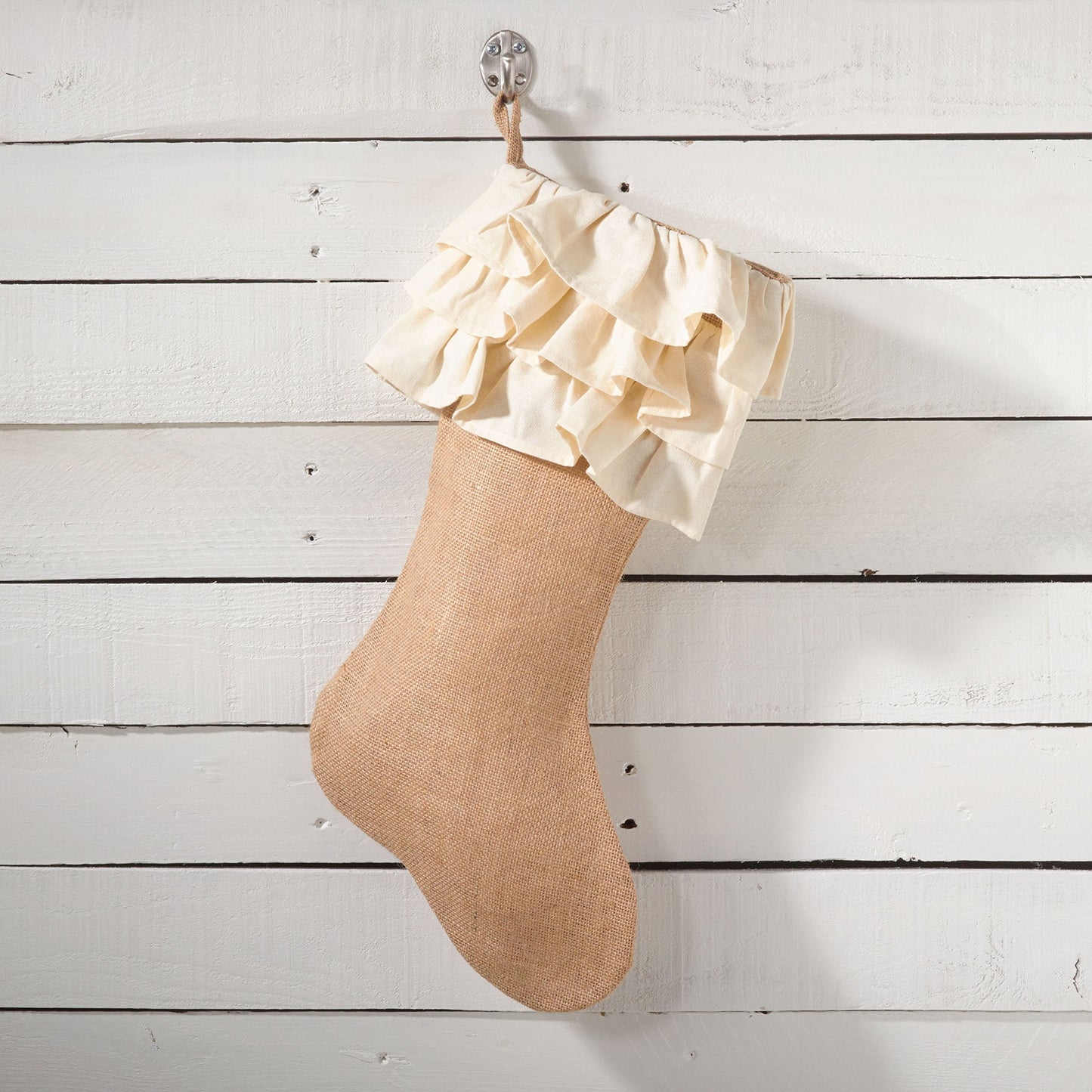 Fennco Styles Capucine Ruffled Holiday Design Burlap Holiday Décor Christmas Stocking 13" W x 19" L
