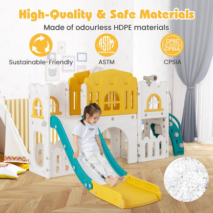 All-in-1 Toddler Slide Playset Playground with Tunnel and Ladder and Basketball