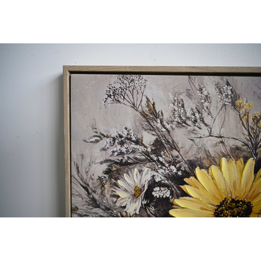 Floral Beauty Lady Canvas Wall Art | Gold & White Framed Print for Bedroom & Living Room — 24×24 Inch