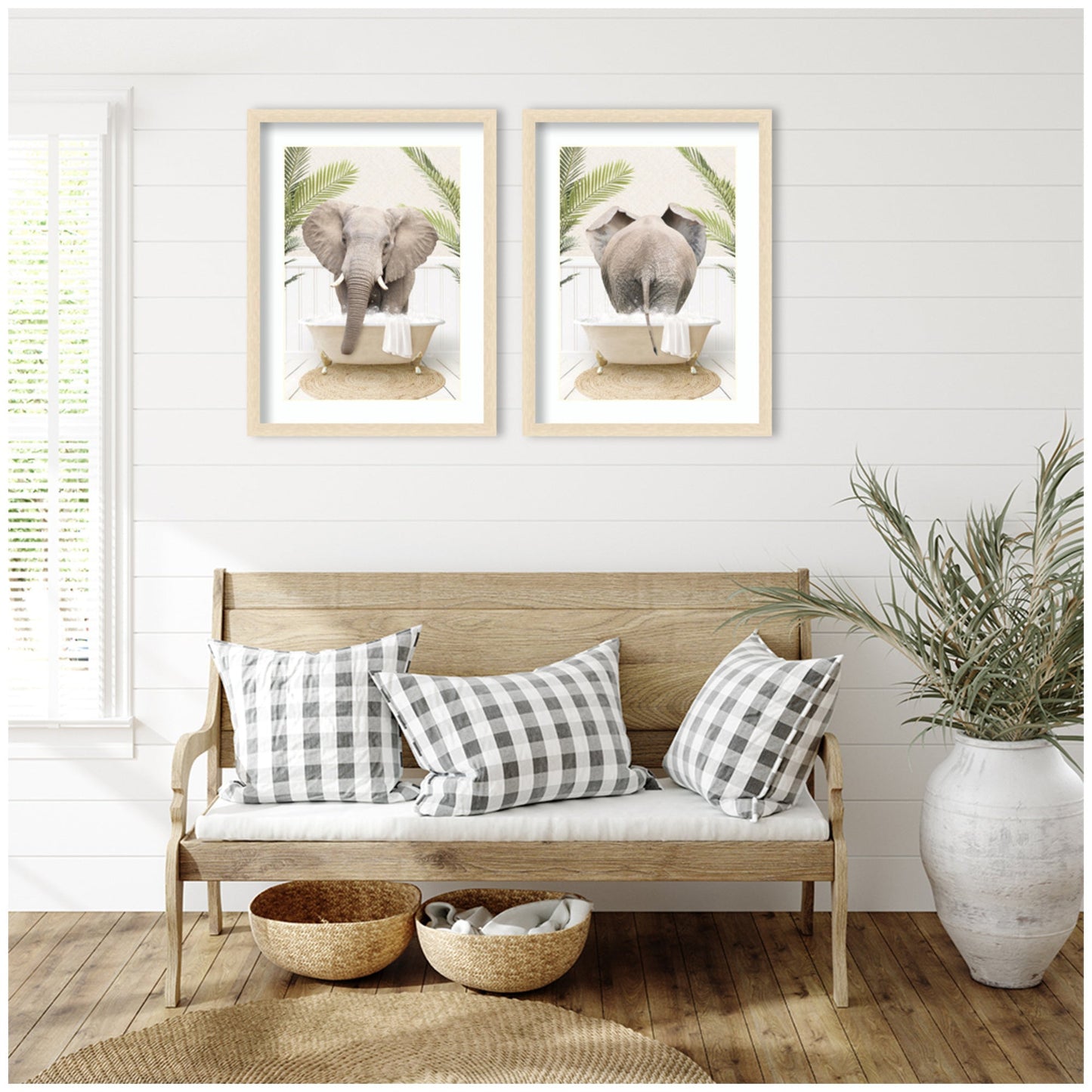 Elephant Palm Bathtub 2 Piece Framed Wall Art Print Set by Amy Peterson