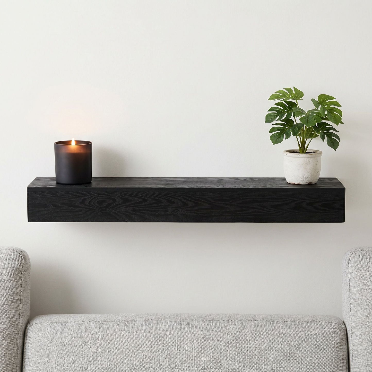 48'' Embossed Fireplace Mante, Wall Mounted Floating Shelf - Black