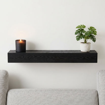 48'' Embossed Fireplace Mante, Wall Mounted Floating Shelf - Black