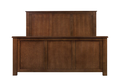Mission Oak Storage Panel Bed with Three Drawers: Walnut stain