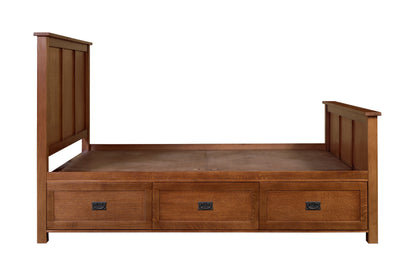 Mission Oak Storage Panel Bed with Three Drawers: MC stain