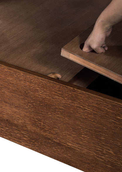 Mission Oak Storage Panel Bed with Three Drawers: Walnut stain