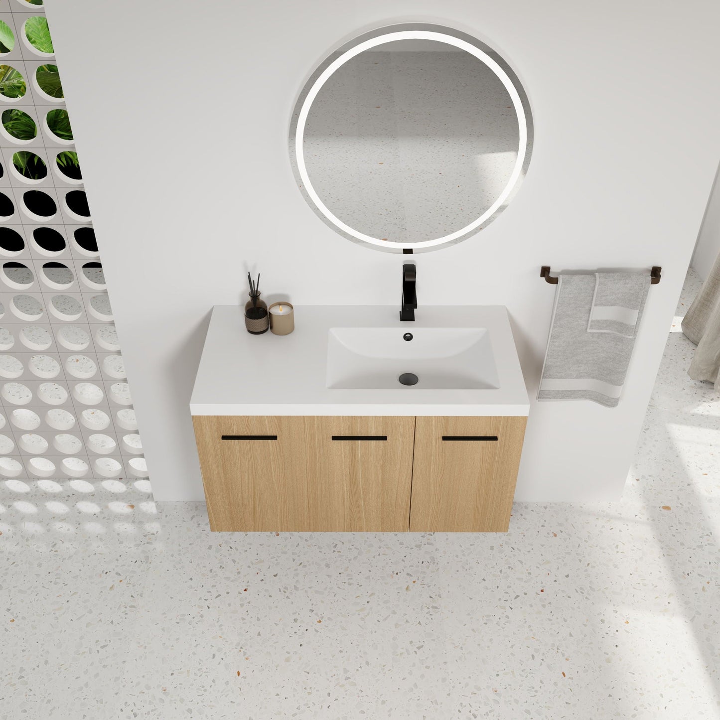Wall Mounted Floating Bathroom Vanity With Sink, 3 Door Modular Cabinet