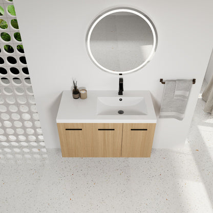 Wall Mounted Floating Bathroom Vanity With Sink, 3 Door Modular Cabinet