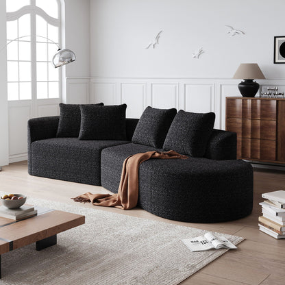 Upholstered Oversized Sectional Sofa, 4 Seater Extra Deep & Wide Curved Cloud Couch With 4 Throw Pillows For Living Room - Black
