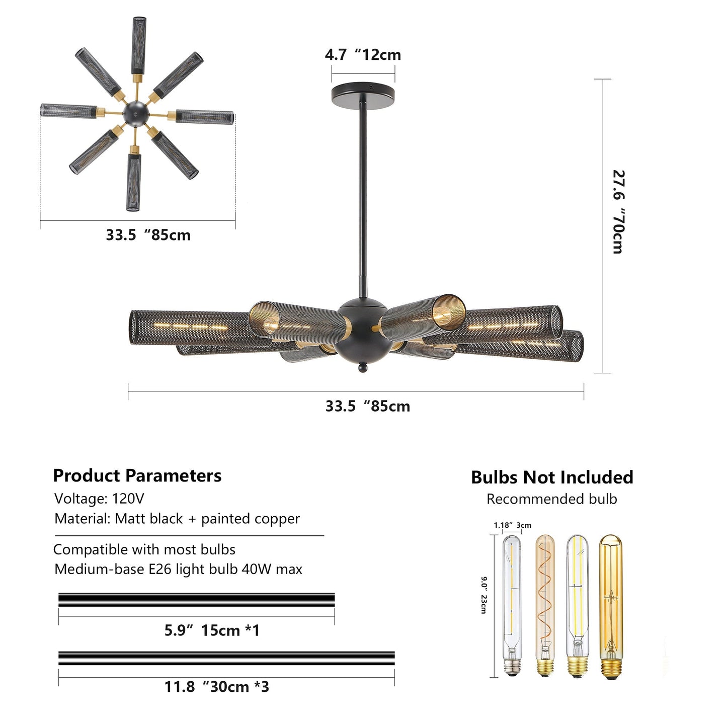 34' Modern Industrial Sputnik 8-Light Chandelier
