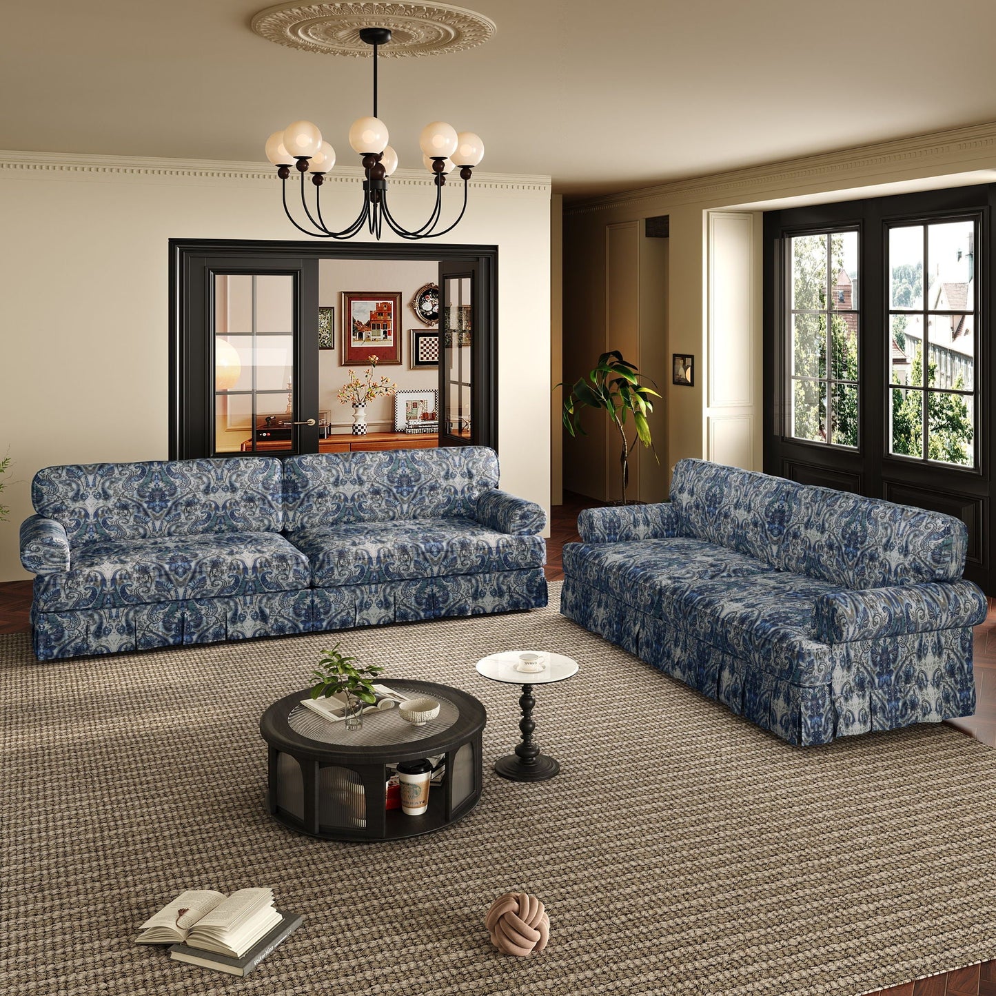 Luxuriously Comfortable Cloud Couch With Elegant Rolled Arms & Pleated Skirt Design
