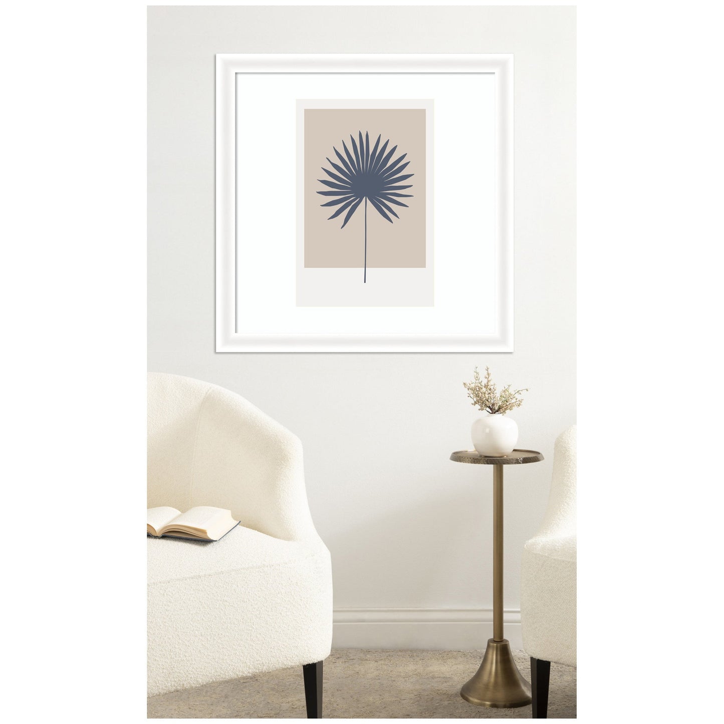 Muted Tan and Blue Colorblock Botanical Palm by The Creative Bunch Studio Framed Wall Art Print