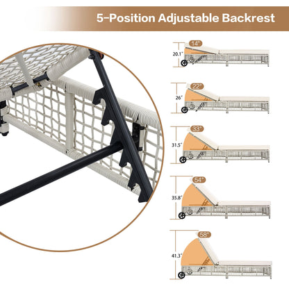 Outdoor Lounge Chair With 5 Position Backrest With Cushion And Wheels