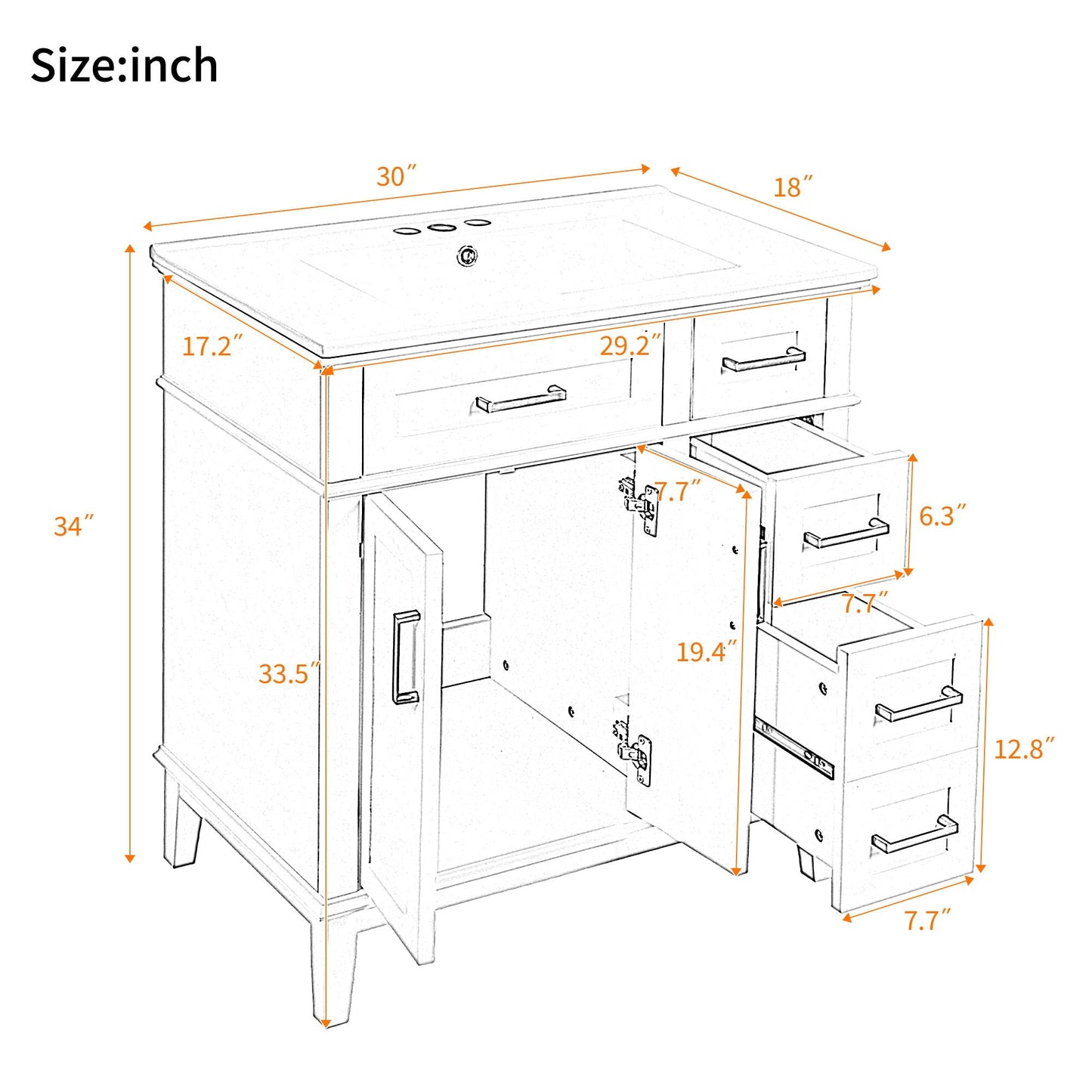 Modern Bathroom Vanity With Sink, Storage Cabinet, Soft Close Doors, Deep & Standard Drawers