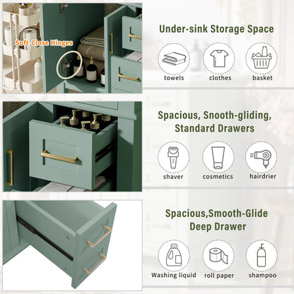Modern Bathroom Vanity With Sink, Storage Cabinet, Soft Close Doors, Deep & Standard Drawers