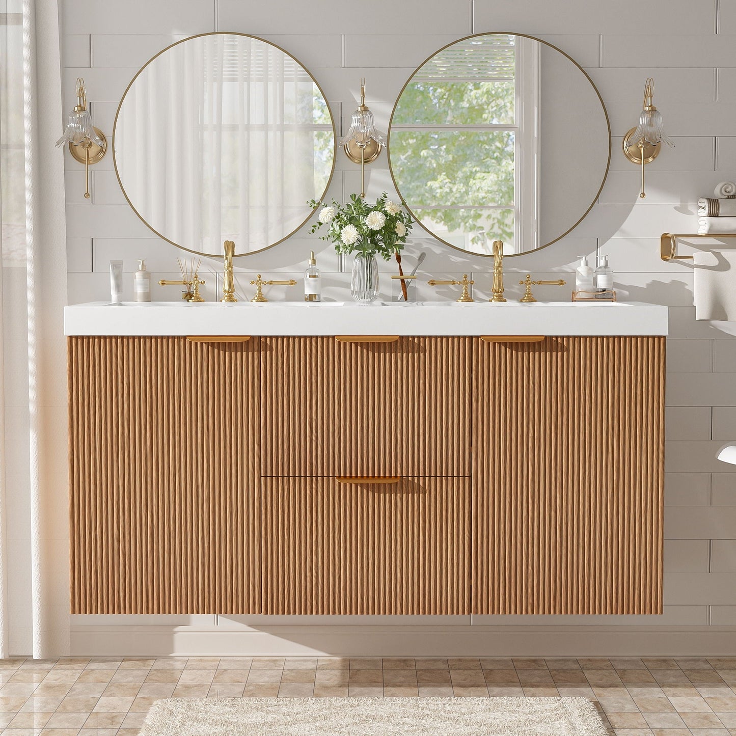 Modern Wall Mounted Bathroom Vanity, Soft Close Doors