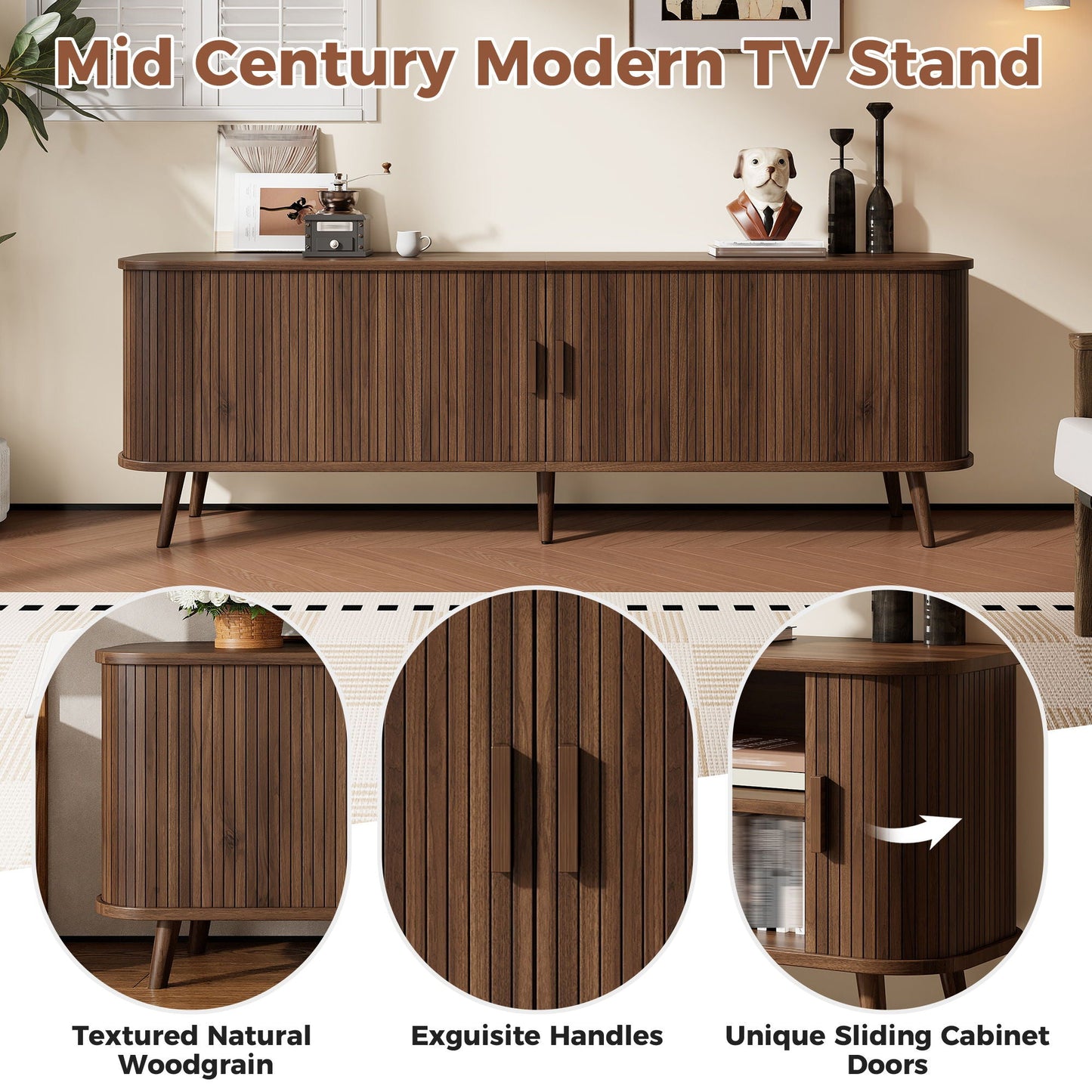 70" TV Stand, Media Center With Ample Storage - Dark Brown