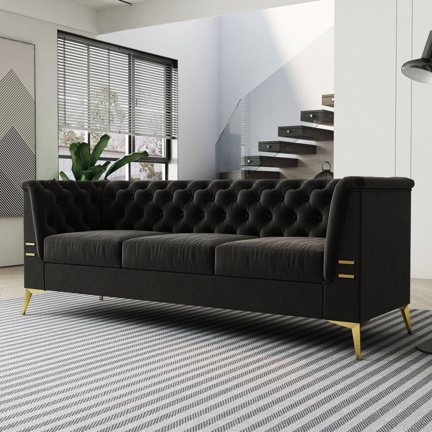 Luxurious Sofa With Legs, Modern Chesterfield Design, Tufted Upholstery, 3 Seat Couch For Living Room And Office
