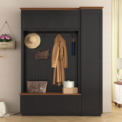 Entryway Hall Tree With Storage Bench, Coat Rack Shoe Bench With Cabinets
