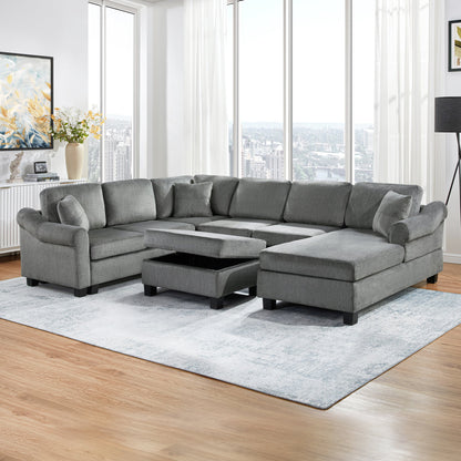 Sectional Sofa 111.8" U-Shaped Chenille Upholstered Couch