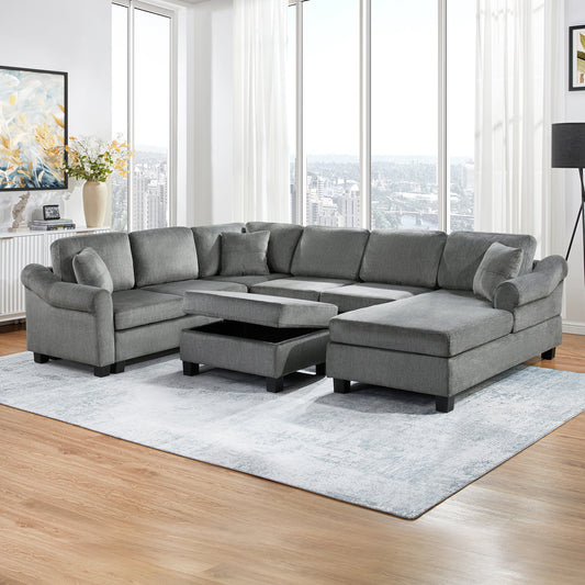 Sectional Sofa 111.8" U-Shaped Chenille Upholstered Couch