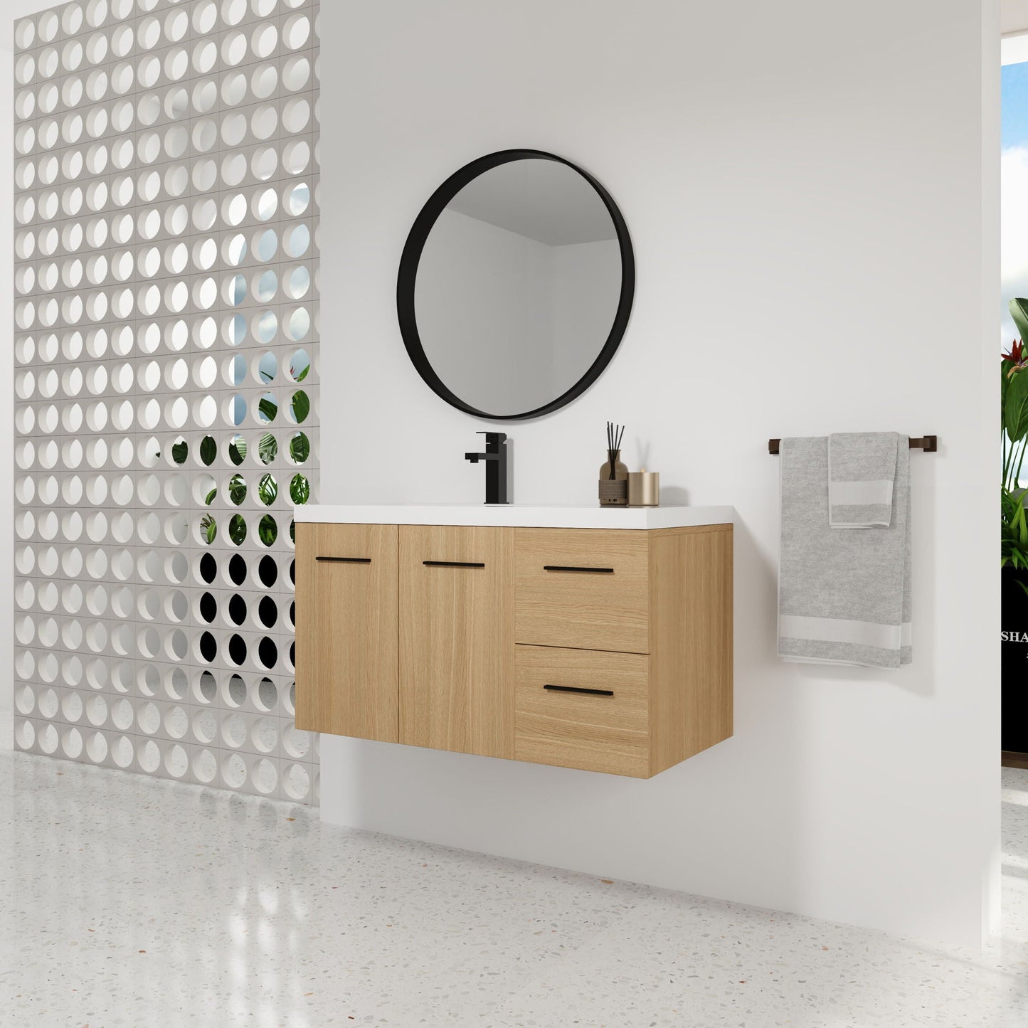 Wall Mounted Floating Bathroom Vanity With Sink, Door & Drawers Modular Cabinet