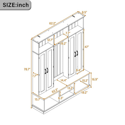 Entryway Hall Tree With Bench, 3 Top Cubbies & Bottom Storage Space